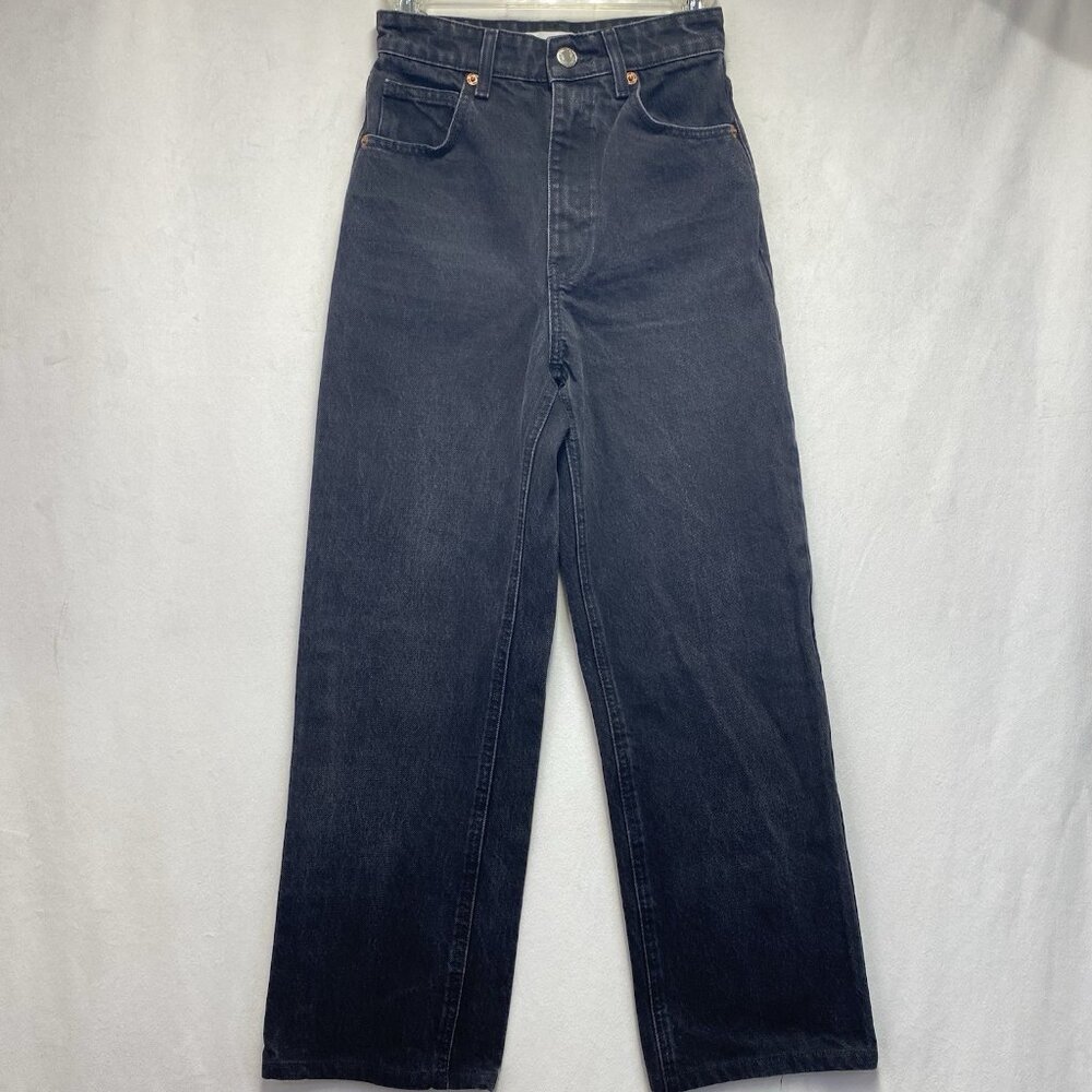 Zara High Waisted Baggy Straight Leg Denim Jeans Women Size 2 Black